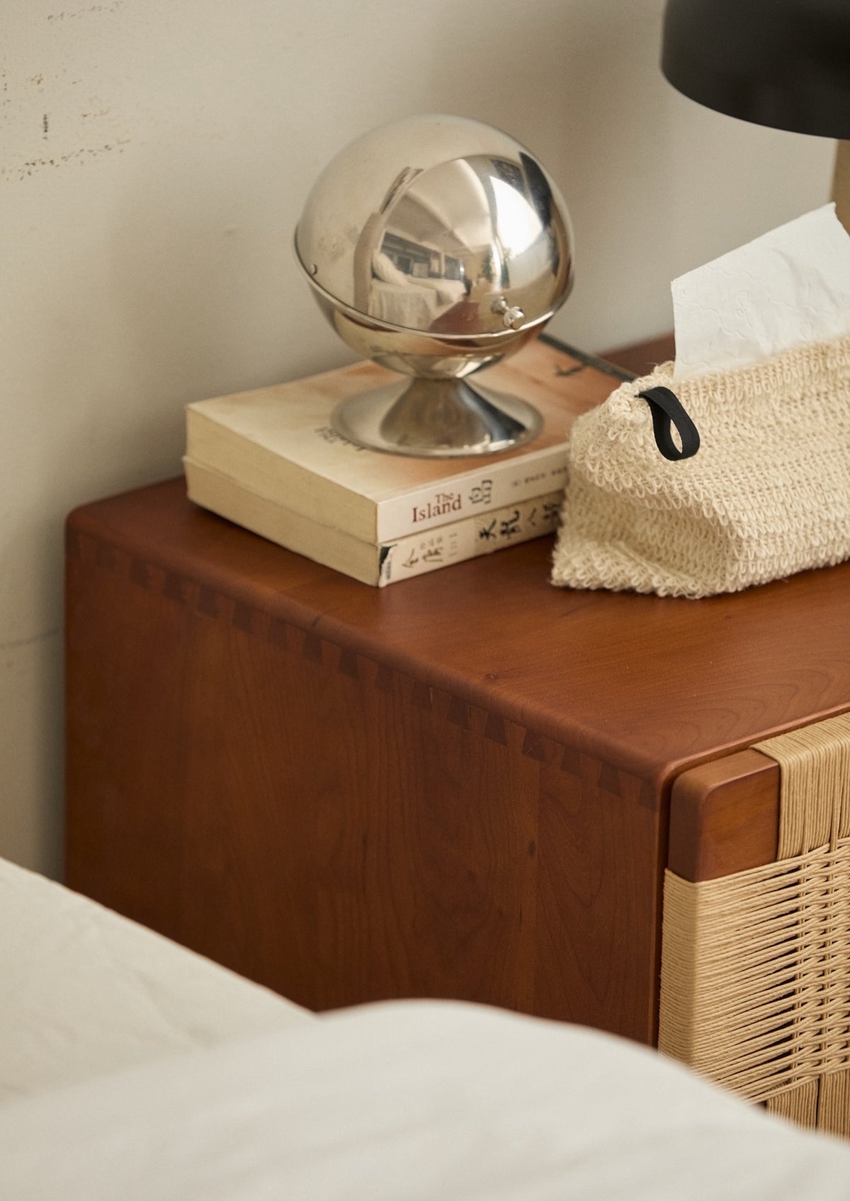 Handwoven Cherry Wood Two-drawer Nightstand / Side Table- Vintage Walnut Finish