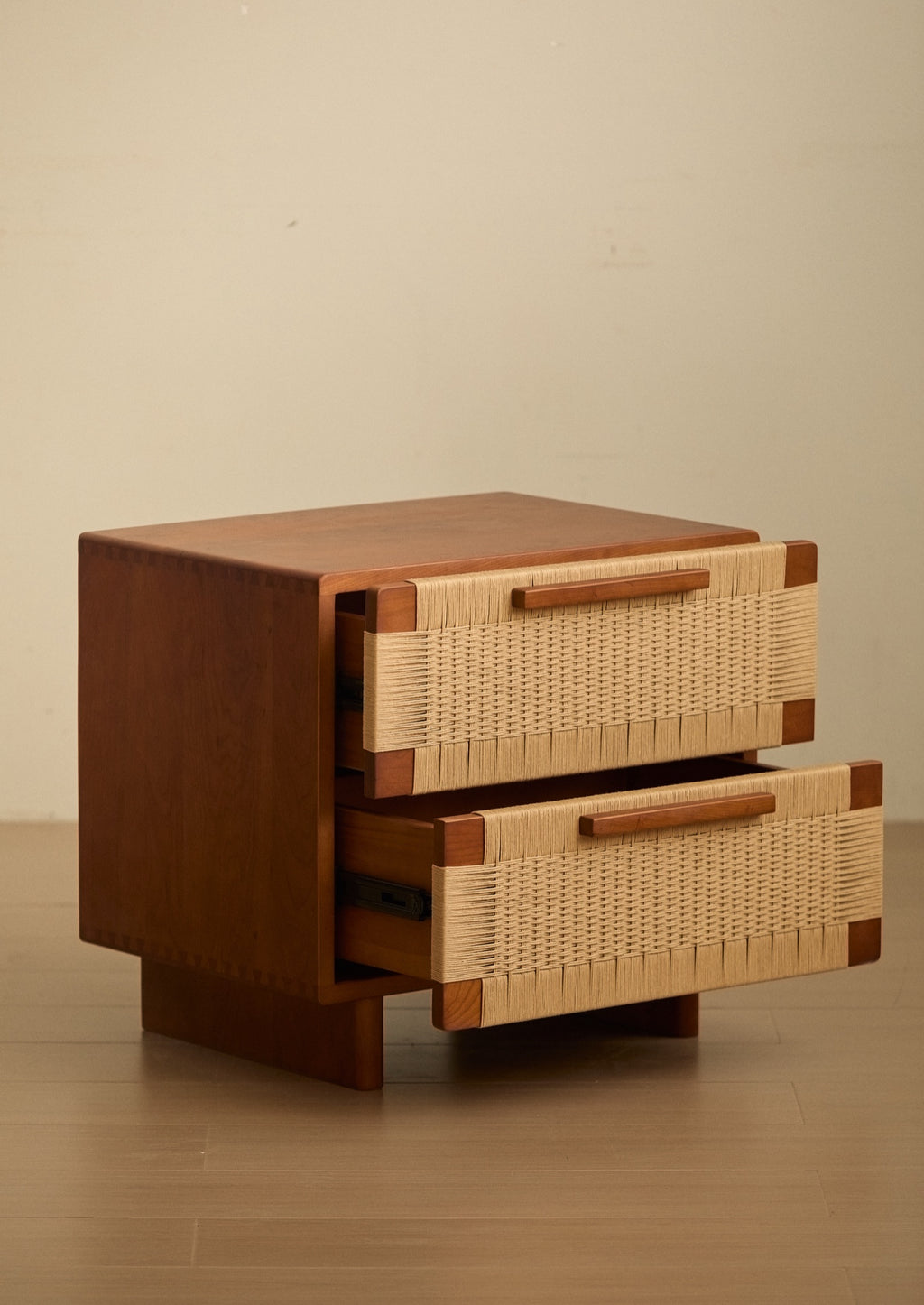 Handwoven Cherry Wood Two-drawer Nightstand / Side Table- Vintage Walnut Finish