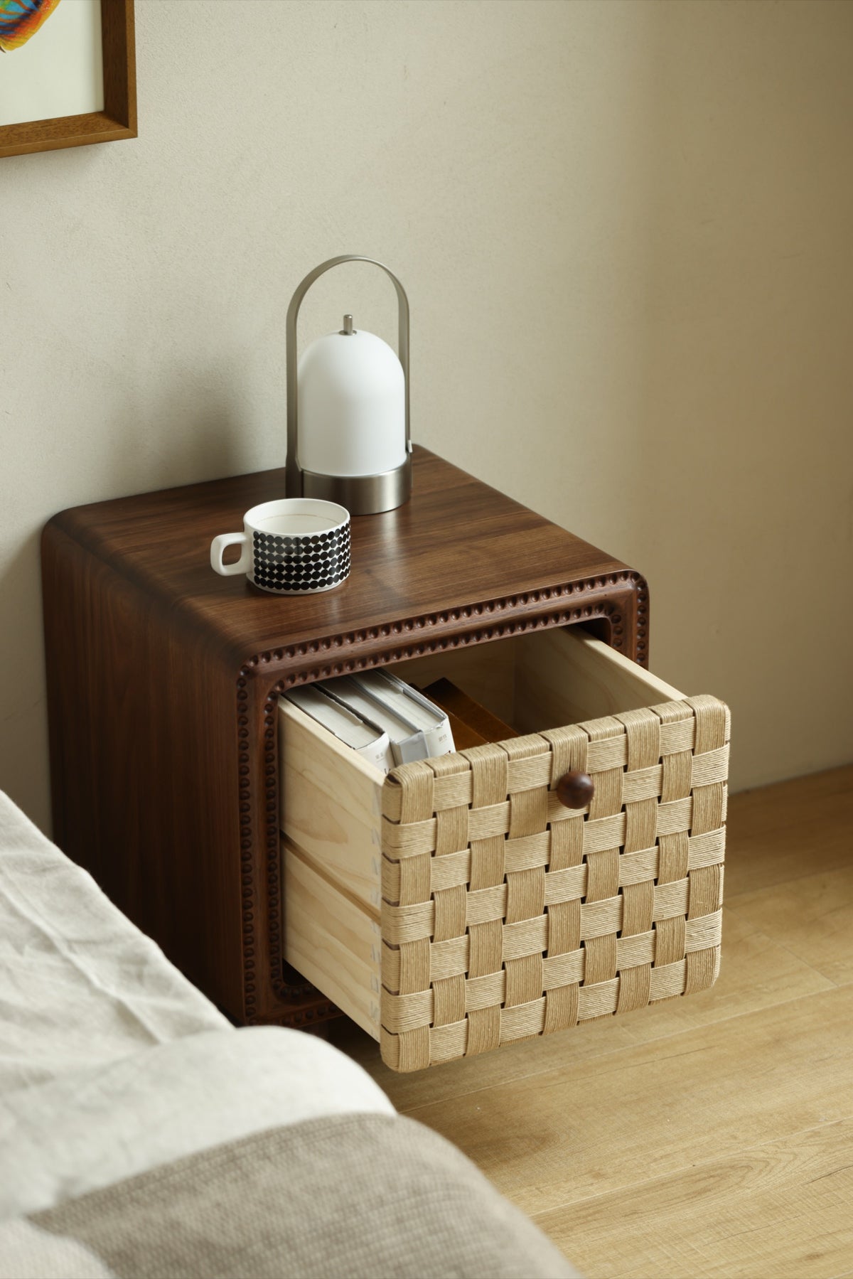 The Woven Walnut Nightstand — Handcrafted Danish Cord Edition